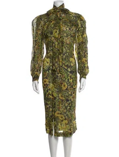Pre-owned Dries Van Noten Floral Print Midi Length Dress In Black