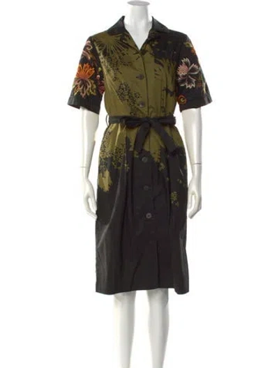 Pre-owned Dries Van Noten Floral Print Midi Length Dress In Black