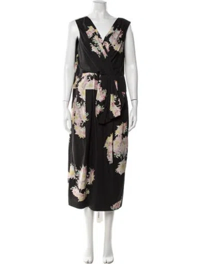 Pre-owned Dries Van Noten Floral Print Midi Length Dress In Black