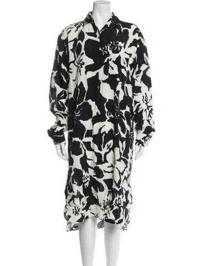 Pre-owned Dries Van Noten Floral Print Midi Length Dress In Black