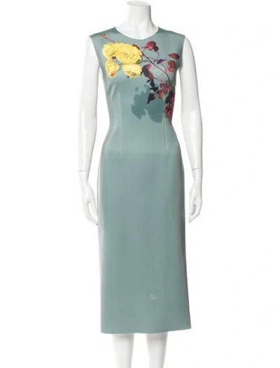 Pre-owned Dries Van Noten Floral Print Midi Length Dress In Blue