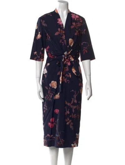 Pre-owned Dries Van Noten Floral Print Midi Length Dress In Blue
