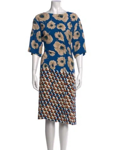 Pre-owned Dries Van Noten Floral Print Midi Length Dress In Blue