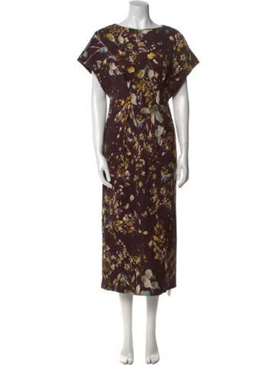 Pre-owned Dries Van Noten Floral Print Midi Length Dress In Brown
