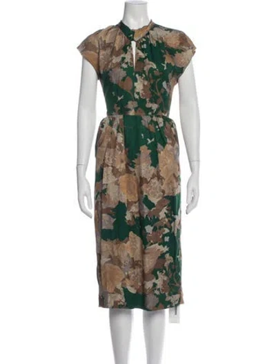 Pre-owned Dries Van Noten Floral Print Midi Length Dress In Brown