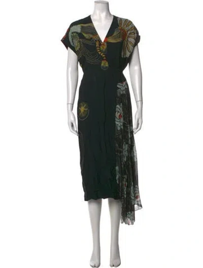 Pre-owned Dries Van Noten Floral Print Midi Length Dress In Green