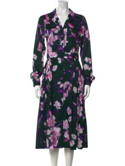 Pre-owned Dries Van Noten Floral Print Midi Length Dress In Green/pink