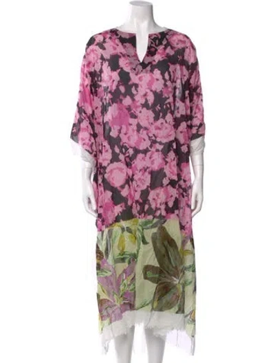 Pre-owned Dries Van Noten Floral Print Midi Length Dress In Pink