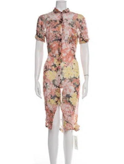 Pre-owned Dries Van Noten Floral Print Midi Length Dress In Pink