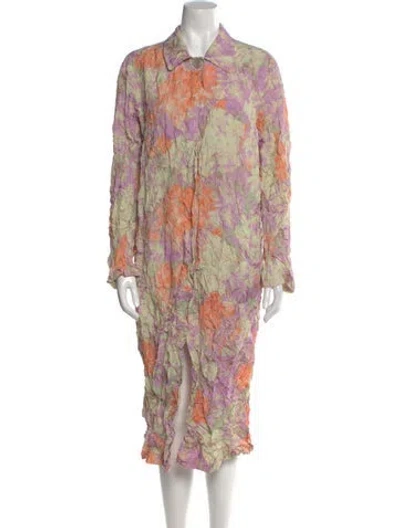 Pre-owned Dries Van Noten Floral Print Midi Length Dress In Purple
