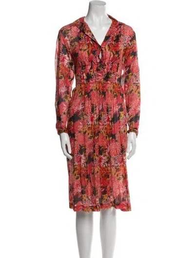 Pre-owned Dries Van Noten Floral Print Midi Length Dress In Red