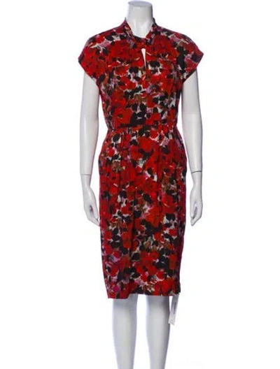 Pre-owned Dries Van Noten Floral Print Midi Length Dress In Red