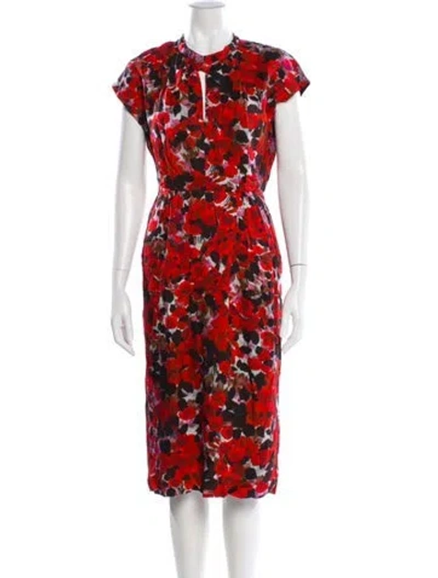 Pre-owned Dries Van Noten Floral Print Midi Length Dress In Red