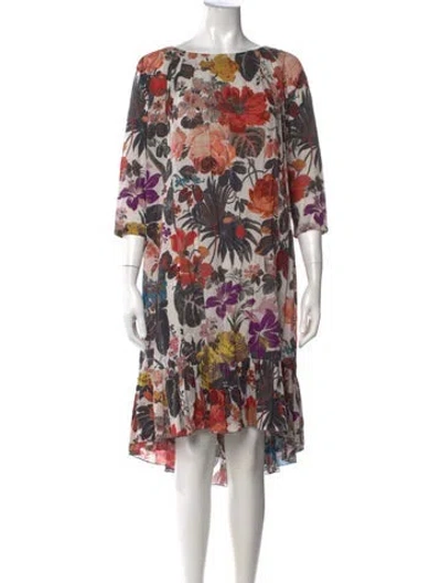 Pre-owned Dries Van Noten Floral Print Midi Length Dress In Red