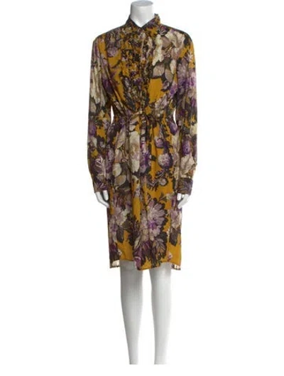 Pre-owned Dries Van Noten Floral Print Midi Length Dress In Yellow