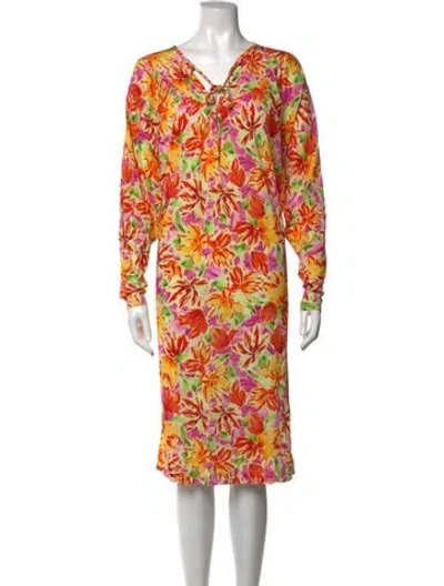 Pre-owned Dries Van Noten Floral Print Midi Length Dress In Yellow