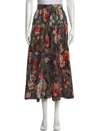 Pre-owned Dries Van Noten Floral Print Midi Length Skirt In Gray