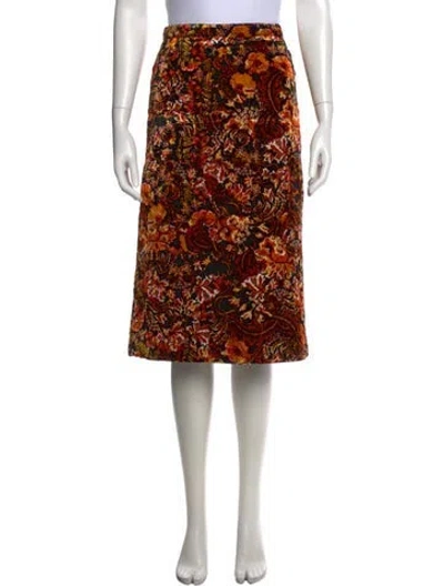 Pre-owned Dries Van Noten Floral Print Midi Length Skirt In Orange