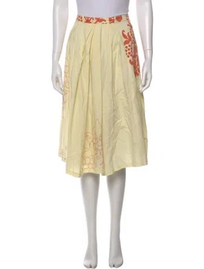 Pre-owned Dries Van Noten Floral Print Midi Length Skirt In Yellow