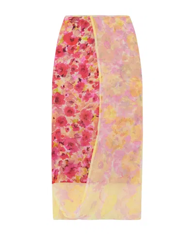 Dries Van Noten Floral Print Midi Skirt In Brown