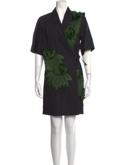 Pre-owned Dries Van Noten Floral Print Mini Dress In Black