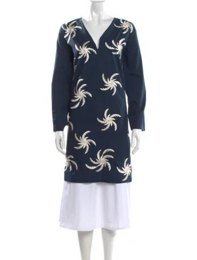 Pre-owned Dries Van Noten Floral Print Mini Dress In Blue