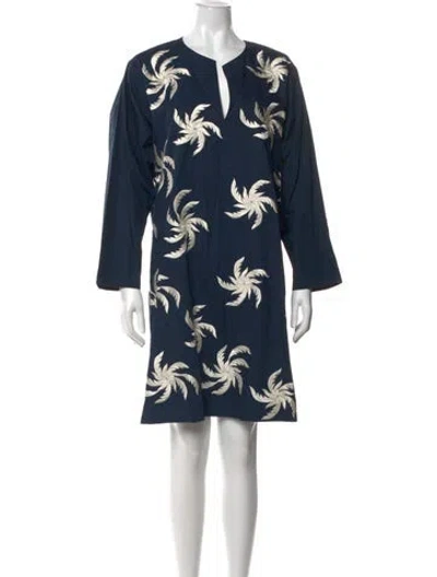 Pre-owned Dries Van Noten Floral Print Mini Dress In Blue