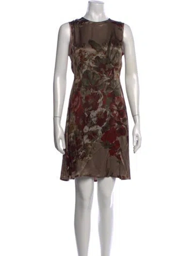 Pre-owned Dries Van Noten Floral Print Mini Dress In Brown