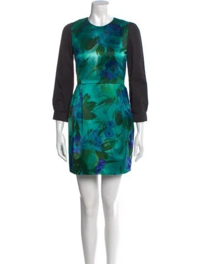 Pre-owned Dries Van Noten Floral Print Mini Dress In Green