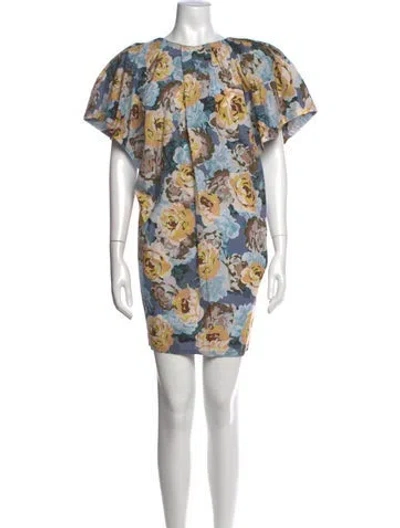 Pre-owned Dries Van Noten Floral Print Mini Dress In Grey