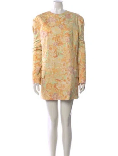 Pre-owned Dries Van Noten Floral Print Mini Dress In Yellow