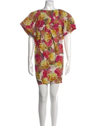 Pre-owned Dries Van Noten Floral Print Mini Dress In Yellow
