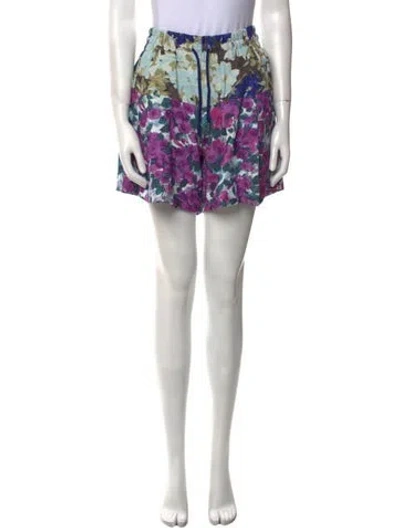 Pre-owned Dries Van Noten Floral Print Mini Shorts In Gray