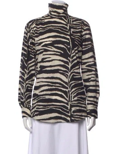 Pre-owned Dries Van Noten Floral Print Mock Neck Blouse In Black