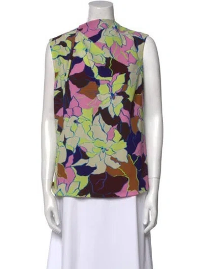 Pre-owned Dries Van Noten Floral Print Mock Neck Blouse In Pink