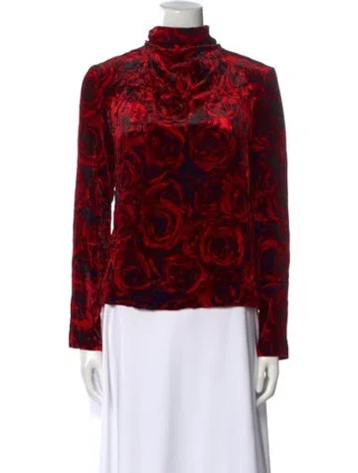 Pre-owned Dries Van Noten Floral Print Mock Neck Blouse In Red