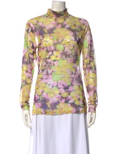 Pre-owned Dries Van Noten Floral Print Mock Neck Sweatshirt In Yellow