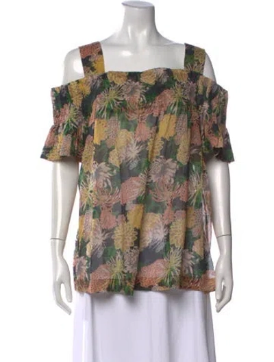 Pre-owned Dries Van Noten Floral Print Off-the-shoulder Blouse In Yellow
