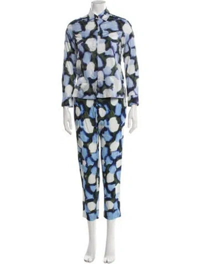 Pre-owned Dries Van Noten Floral Print Pant Set In Blue