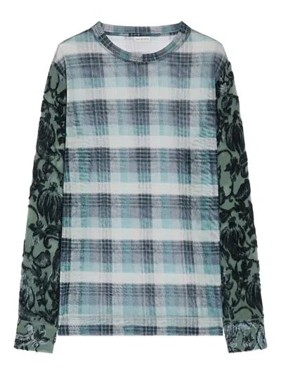 Dries Van Noten T-shirt Aus Mesh Mit Blumen-print In Blue