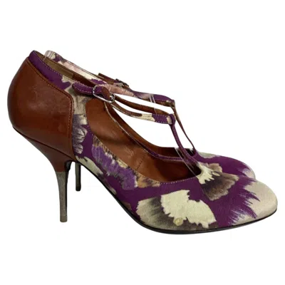 Pre-owned Dries Van Noten Floral Print Pumps In Purple Cotton