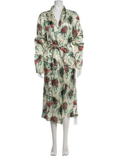 Pre-owned Dries Van Noten Floral Print Robe In Green