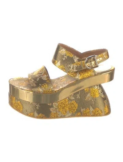 Pre-owned Dries Van Noten Floral Print Sandals In Gold/green