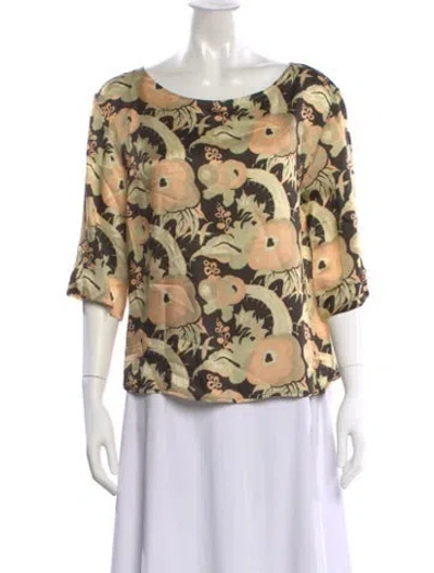 Pre-owned Dries Van Noten Floral Print Scoop Neck Blouse In Black