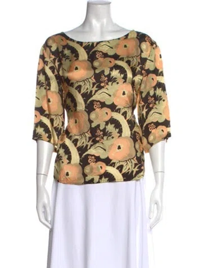 Pre-owned Dries Van Noten Floral Print Scoop Neck Blouse In Black