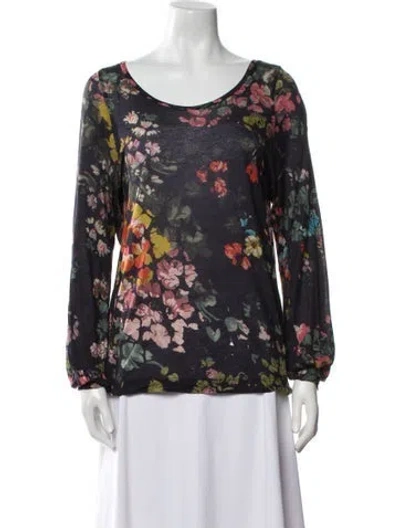 Pre-owned Dries Van Noten Floral Print Scoop Neck Blouse In Blue