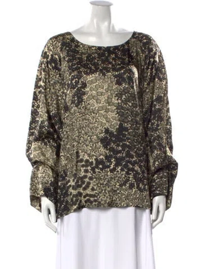 Pre-owned Dries Van Noten Floral Print Scoop Neck Blouse In Neutrals