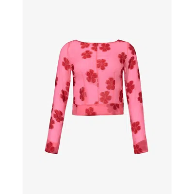 Dries Van Noten Womens Pink Floral-print Semi-sheer Chiffon Top