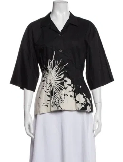 Pre-owned Dries Van Noten Floral Print Short Sleeve Blouse In Blue