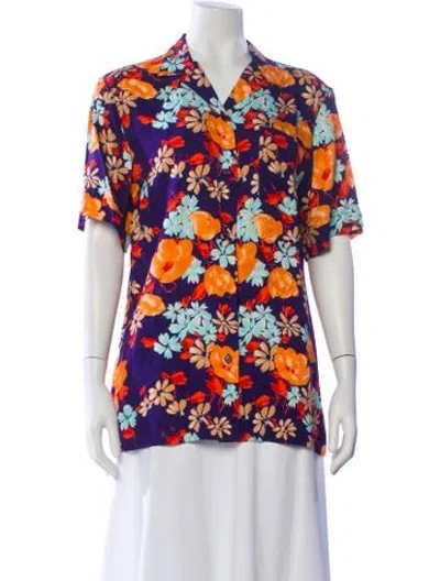 Pre-owned Dries Van Noten Floral Print Short Sleeve Blouse In Multi